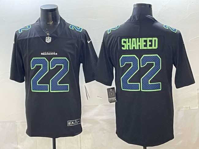 Men's Seattle Seahawks #22 Rashid Shaheed Black Carbon Fashion Vapor Untouchable Limited Stitched Football Jersey