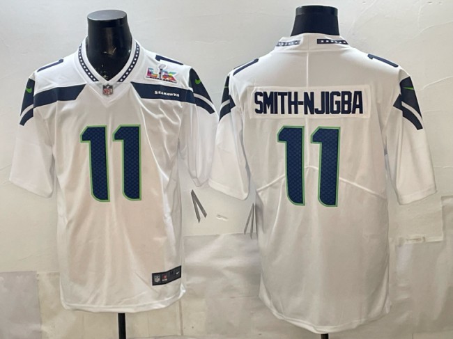 Men's Seattle Seahawks #11 Jaxon Smith-Njigba White 2026 Super Bowl LX Patch Vapor Limited Stitched Jersey