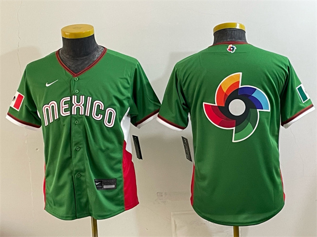 Youth Mexico Baseball Green 2026 World Baseball Classic Big Logo Stadium Stitched Baseball Jerseys