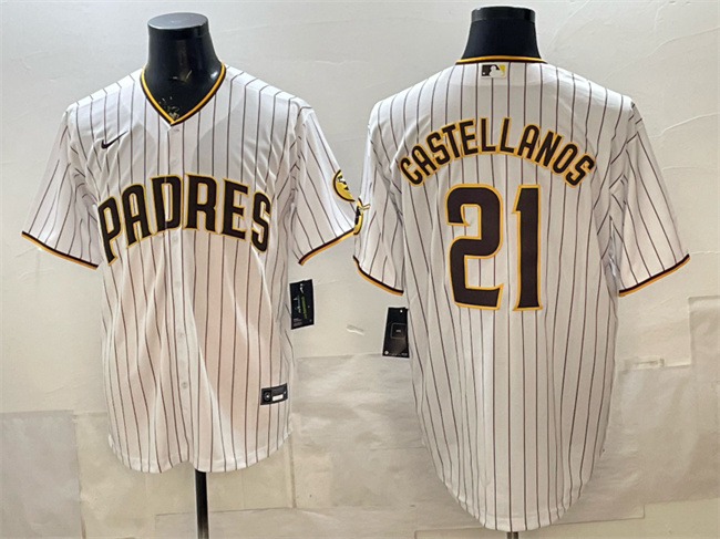 Men's San Diego Padres #21 Nick Castellanos White Cool Base Stitched Baseball Jersey