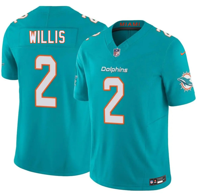 Men's Miami Dolphins #2 Malik Willis Aqua 2026 F.U.S.E. Vapor Limited Stitched Football Jersey