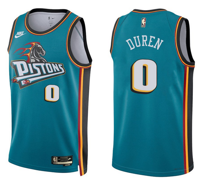 Men's Detroit Pistons #0 Jalen Duren Teal Stitched Basketball Jersey
