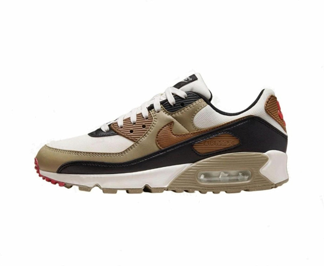 Men's Running weapon Air Max 90 Black-Tan-White Shoes 0116