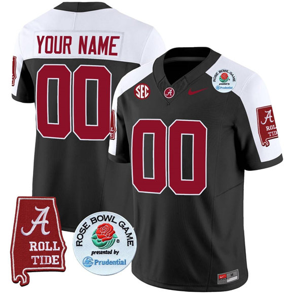 Men's Alabama Crimson Tide Active Player Custom Black White F.U.S.E. Rose Bowl Patch Vapor Limited Stitched Football Jersey