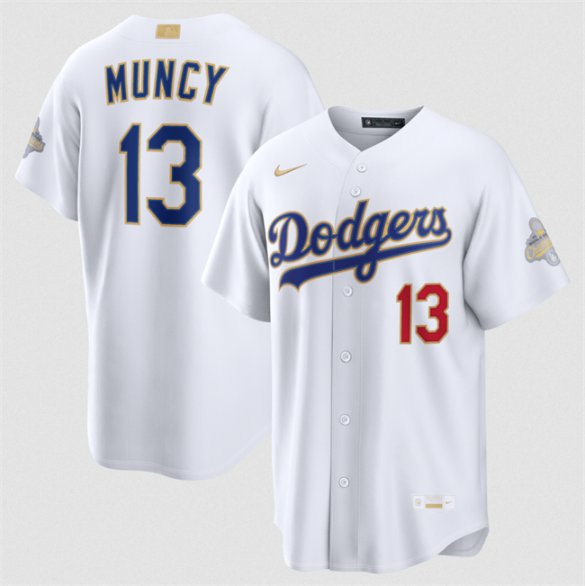 Men's Los Angeles Dodgers #13 Max Muncy White 2026 Gold Collection Stadium Stitched Baseball Jersey
