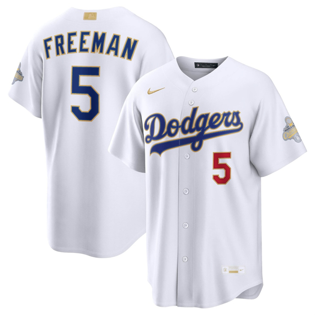 Men's Los Angeles Dodgers #5 Freddie Freeman White 2026 Gold Collection Stadium Stitched Baseball Jersey