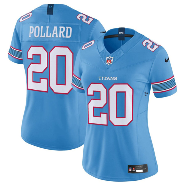 Women's Tennessee Titans #20 Tony Pollard Light Blue 2026 F.U.S.E. Vapor Limited Stitched Football Jersey(Run Small)
