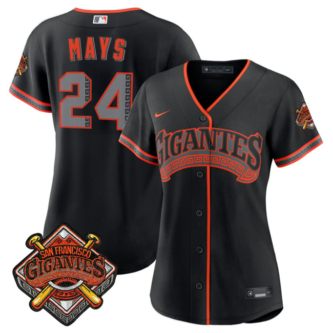 Women's San Francisco Giants #24 Willie Mays Black 2026 Alternate Stadium Stitched Baseball Jersey(Run Small)