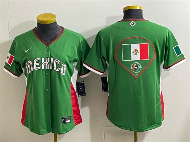 Women's Mexico Baseball Green 2026 World Baseball Classic Big Logo Stadium Stitched Baseball Jersey(Run Small)