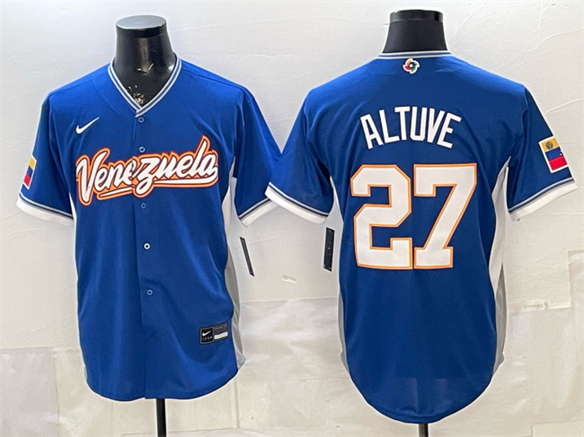 Men's Venezuela Baseball #27 Jose Altuve Royal 2026 World Baseball Classic Road Stadium Stitched Jersey