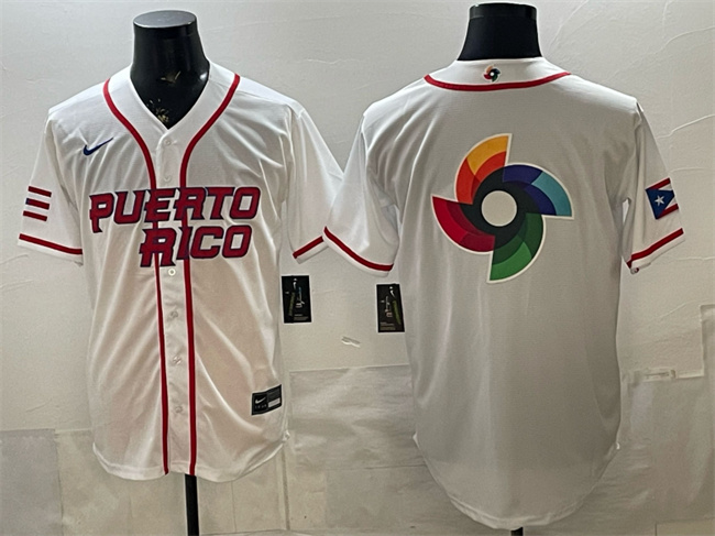 Men's Puerto Rico Baseball White 2026 World Baseball Classic Big Logo Home Stadium Stitched Jersey