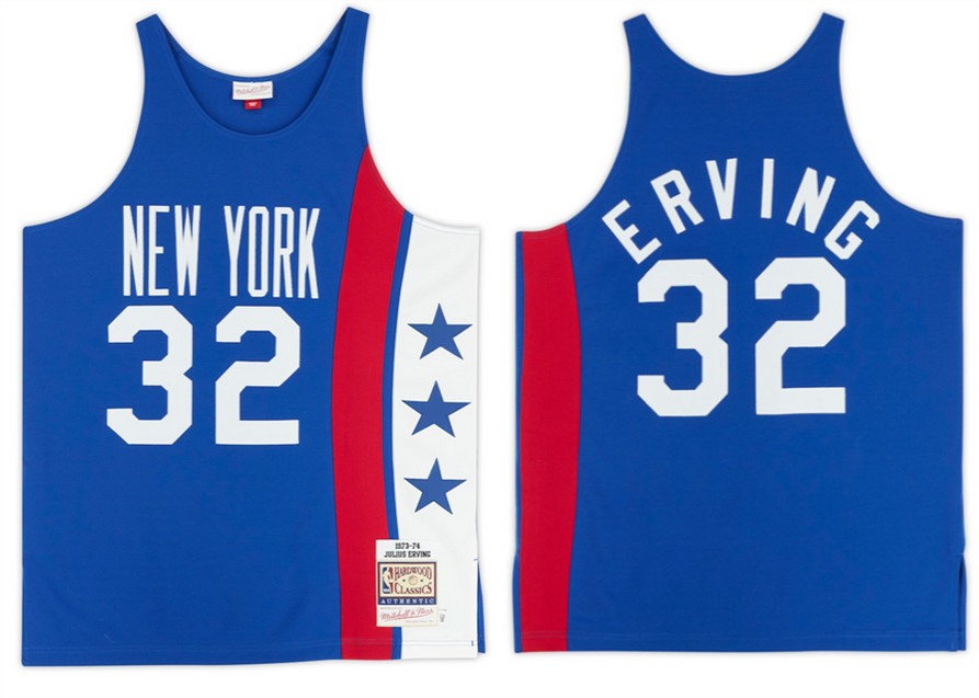 Men's New York Nets #32 Julius Erving Blue 1973-74 Hardwood Classics Throwback Stitched Jersey