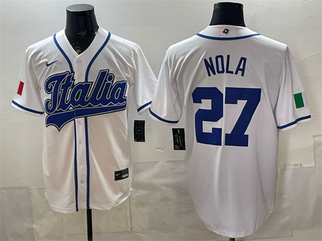 Men's Italy Baseball #27 Aaron Nola White 2026 World Baseball Classic Home Stadium Stitched Jersey