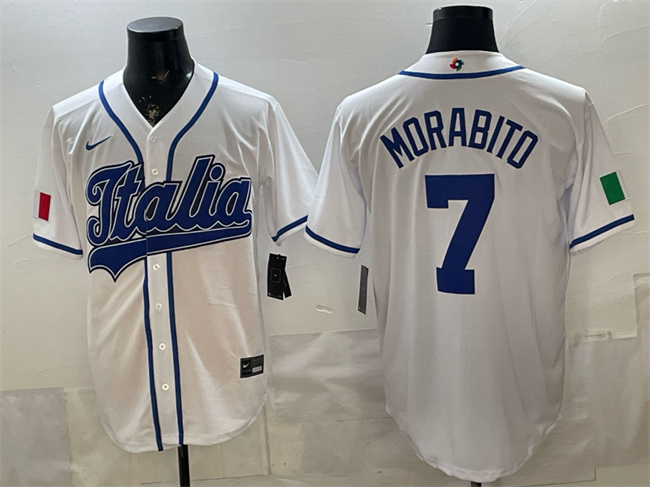 Men's Italy Baseball #7 Nick Morabito White 2026 World Baseball Classic Home Stadium Stitched Jersey