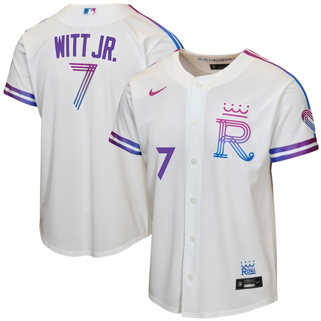 Youth Kansas City Royals #7 Bobby Witt Jr. White 2026 City Connect Stadium Stitched Baseball Jersey