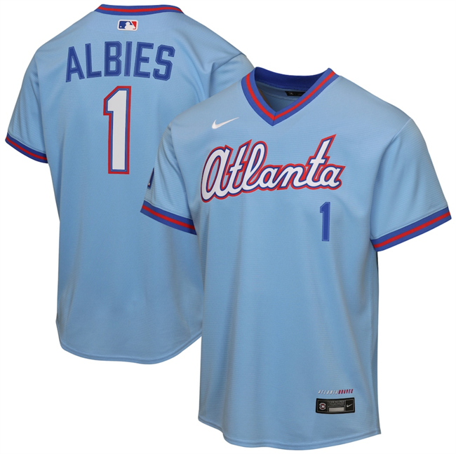 Youth Atlanta Braves #1 Ozzie Albies Powder Blue 2026 City Connect Stadium Stitched Baseball Jersey