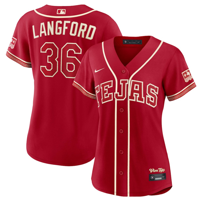 Women's Texas Rangers #36 Wyatt Langford Red 2026 City Connect Stadium Stitched Baseball Jersey(Run Small)