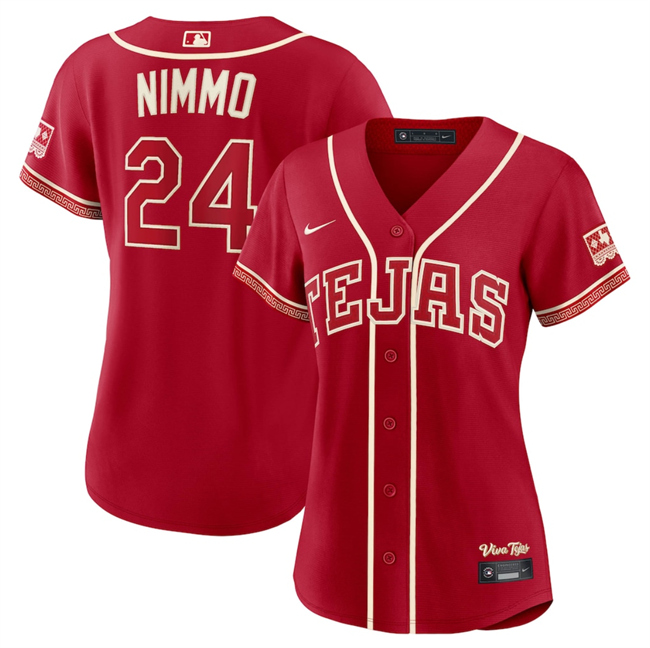 Women's Texas Rangers #24 Brandon Nimmo Red 2026 City Connect Stadium Stitched Baseball Jersey(Run Small)