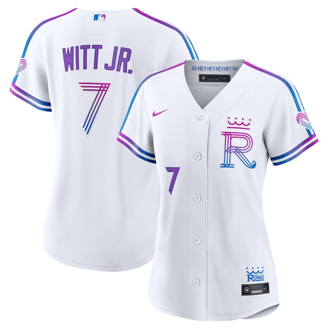 Women's Kansas City Royals #7 Bobby Witt Jr. White 2026 City Connect Stadium Stitched Baseball Jersey(Run Small)
