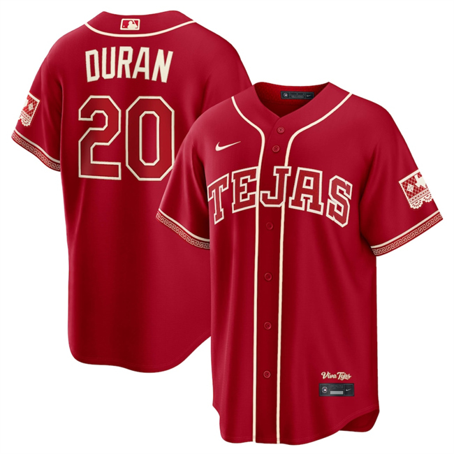 Men's Texas Rangers #20 Ezequiel Duran Red 2026 City Connect Stadium Stitched Baseball Jersey