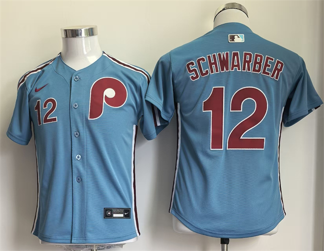 Youth Philadelphia Phillies #12 Kyle Schwarber Blue Stitched Jersey