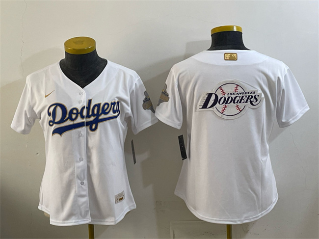 Youth Los Angeles Dodgers Team Big Logo White 2026 Gold Collection Stadium Stitched Baseball Jersey