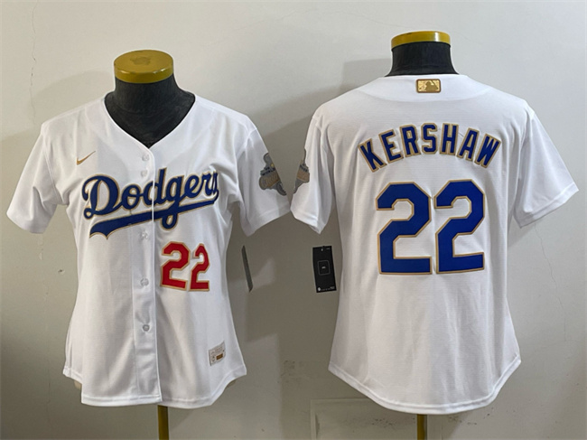 Youth Los Angeles Dodgers #22 Clayton Kershaw White 2026 Gold Collection Stadium Stitched Baseball Jersey