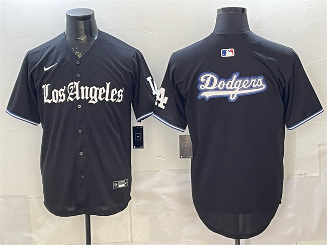 Men's Los Angeles Dodgers Team Big Logo Black 'Gothic Edition' Vapor Premier Limited Stitched MLB Baseball Jerseys