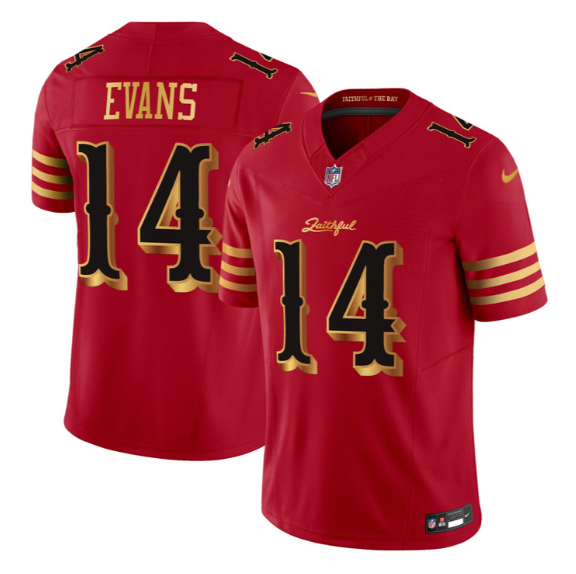 Men's San Francisco 49ers #14 Mike Evans 2026 'Rivalries' Red Gold F.U.S.E. Vapor Limited Stitched Jersey