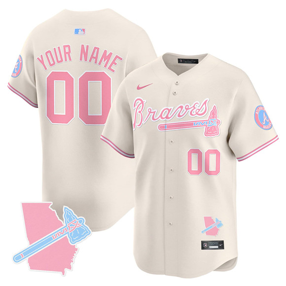 Men's Atlanta Braves Active Player Custom Cream Bubblegum Pink Vapor Premier Limited Stitched Baseball Jersey
