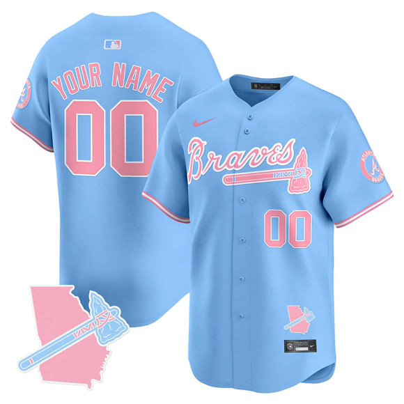Men's Atlanta Braves Active Player Custom Light Blue Bubblegum Pink Vapor Premier Limited Stitched Baseball Jersey