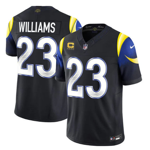 Men's Los Angeles Rams #23 Kyren Williams Navy Rivalries 2026 F.U.S.E. Vapor Limited Stitched Football Jersey