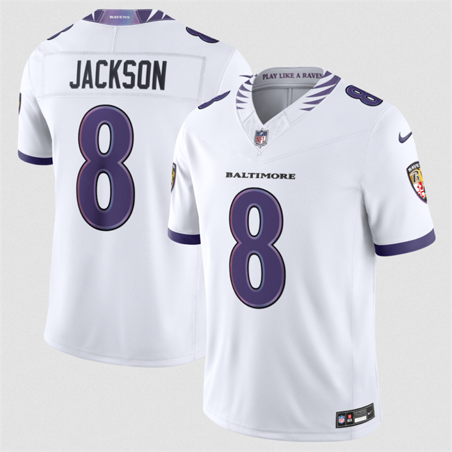Men's Baltimore Ravens #8 Lamar Jackson White 2026 F.U.S.E. Vapor Stitched Limited Football Jersey