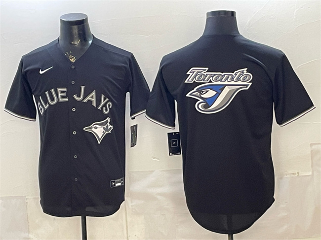 Men's Toronto Blue Jays Team Big Logo Black Lights Out Limited Stitched Baseball Jersey