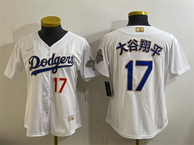 Women's Los Angeles Dodgers #17 大谷翔平 White 2026 Gold Collection Stadium Stitched Baseball Jersey(Run Small)
