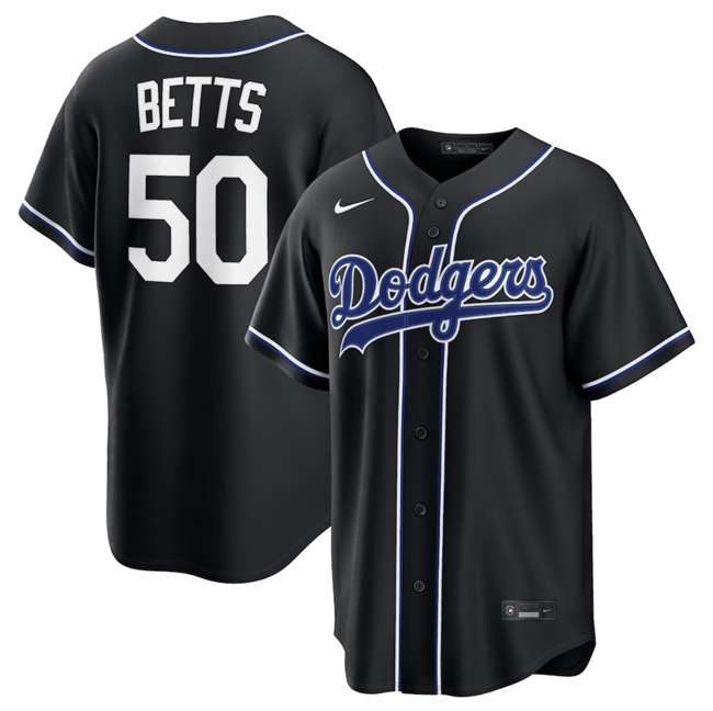 Men's Los Angeles Dodgers #50 Mookie Betts 2026 Fashion Replica Black Out Stitched Baseball Jersey