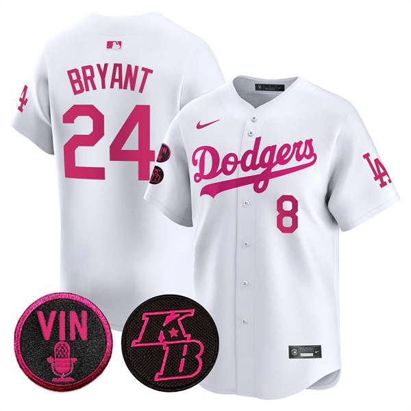 Men's Los Angeles Dodgers Front #8 Back #24 Kobe Bryant White 2026 Mother’s Day Vapor Premier Limited Stitched Baseball Jersey