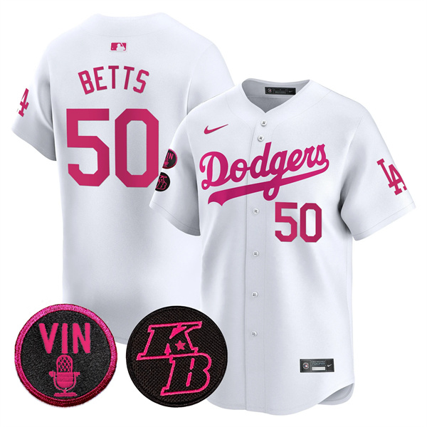 Men's Los Angeles Dodgers #50 Mookie Betts White 2026 Mother’s Day Vapor Premier Limited Stitched Baseball Jersey
