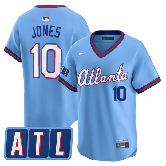 Men's Atlanta Braves #10 Chipper Jones Powder Blue 2026 City Connect Limited Stitched Jersey