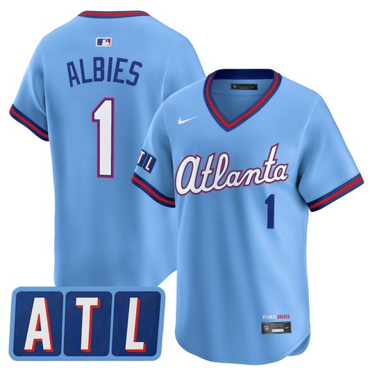 Men's Atlanta Braves #1 Ozzie Albies Powder Blue 2026 City Connect Limited Stitched Jersey