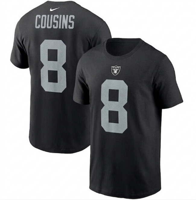 Men's Las Vegas Raiders #8 Kirk Cousins 2026 Black Name & Number T-Shirt