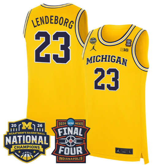 Men's Michigan Wolverines #23 Yaxel Lendeborg Maize 2025-26 Final Four & National Champions Patch Stitched Basketball Jersey