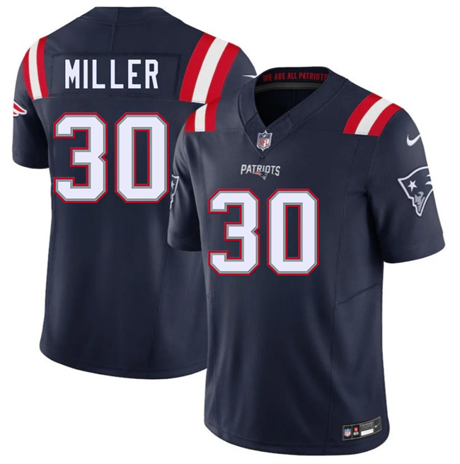 Men's New England Patriots #30 Jam Miller Navy 2026 Draft F.U.S.E. Vapor Limited Stitched Football Jersey
