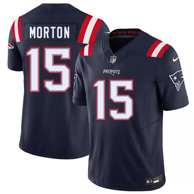 Men's New England Patriots #15 Behren Morton Navy 2026 Draft F.U.S.E. Vapor Limited Stitched Football Jersey