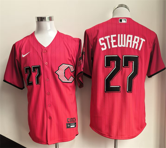 Men's Cincinnati Reds #27 Sal Stewart Red 2026 City Connect Stadium Stitched Baseball Jersey