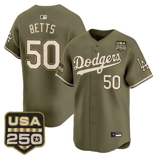 Men's Los Angeles Dodgers #50 Mookie Betts Olive 2026 Armed Forces Day Limited Stitched Jersey