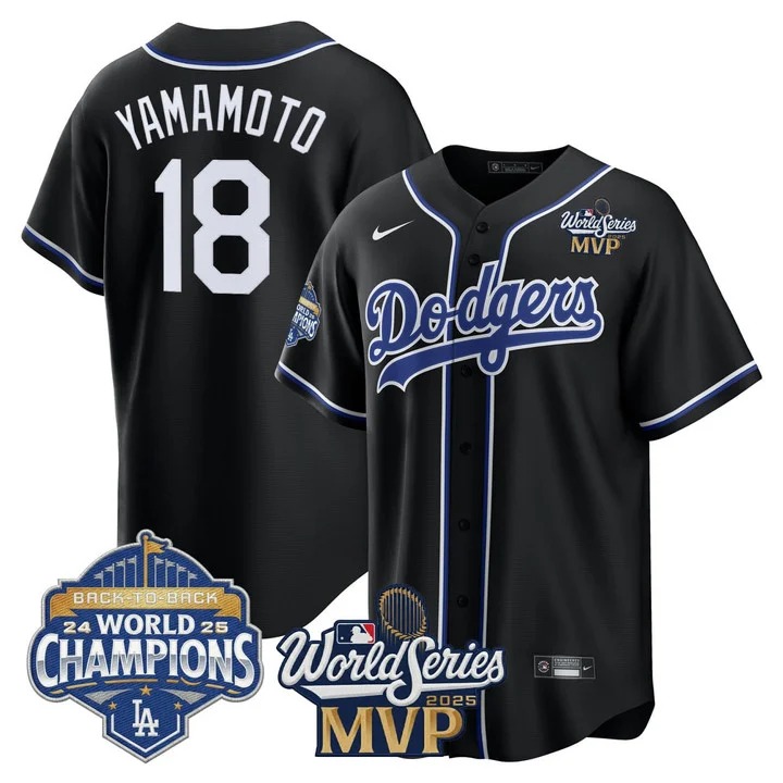 Men & Women & Youth Los Angeles Dodgers #18 Yoshinobu Yamamoto 2026 Black MVP patch Stitched Jersey