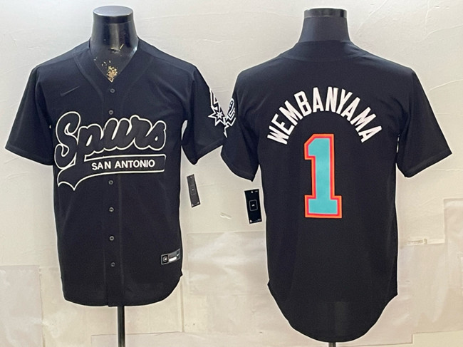 Men's San Antonio Spurs #1 Victor Wembanyama Black Stitched Baseball Jerseys