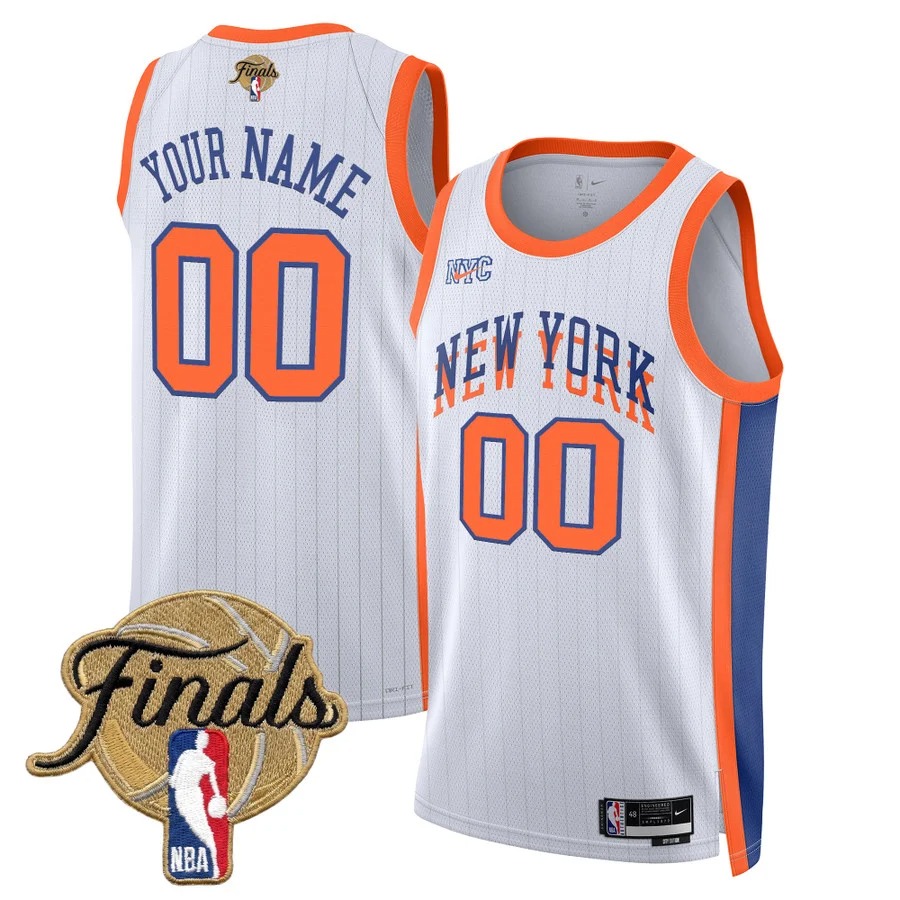 Men's New Yok Knicks Custom White 2026 Finals Patch 23-24 City Stitched Basketball Jersey