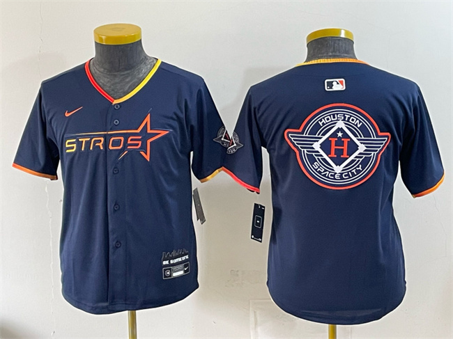 Youth Houston Astros Team Big Logo Navy 2025 City Connect Limited Stitched Baseball Jersey